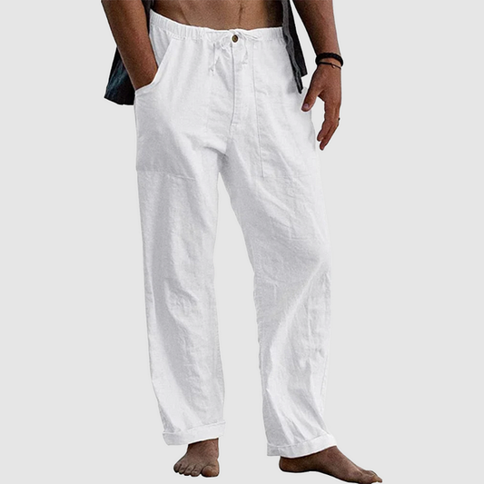 Pantalon En Lin Homme – Confort Décontracté Avec Taille Élastiquée 0