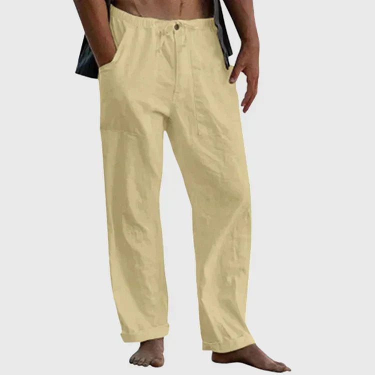 Pantalon En Lin Homme – Confort Décontracté Avec Taille Élastiquée 10