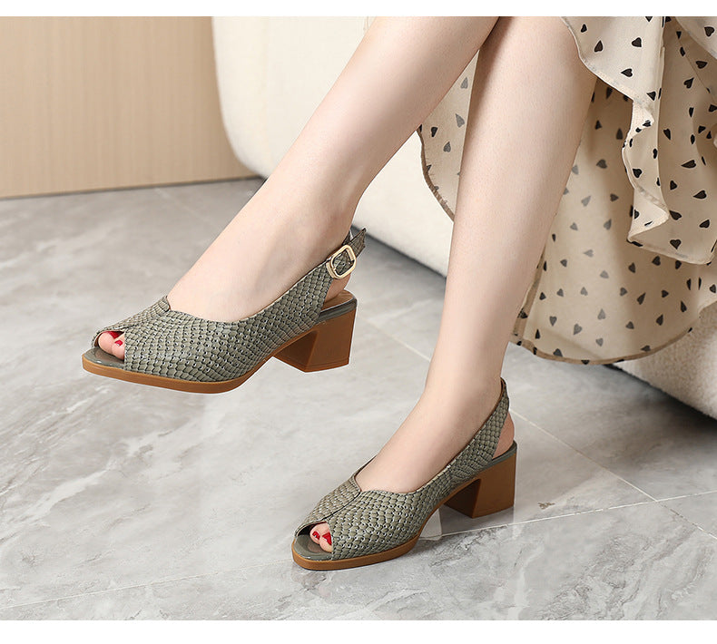 Perforated Peep Toe Block Heel Pumps for Women – Stylish & Comfortable