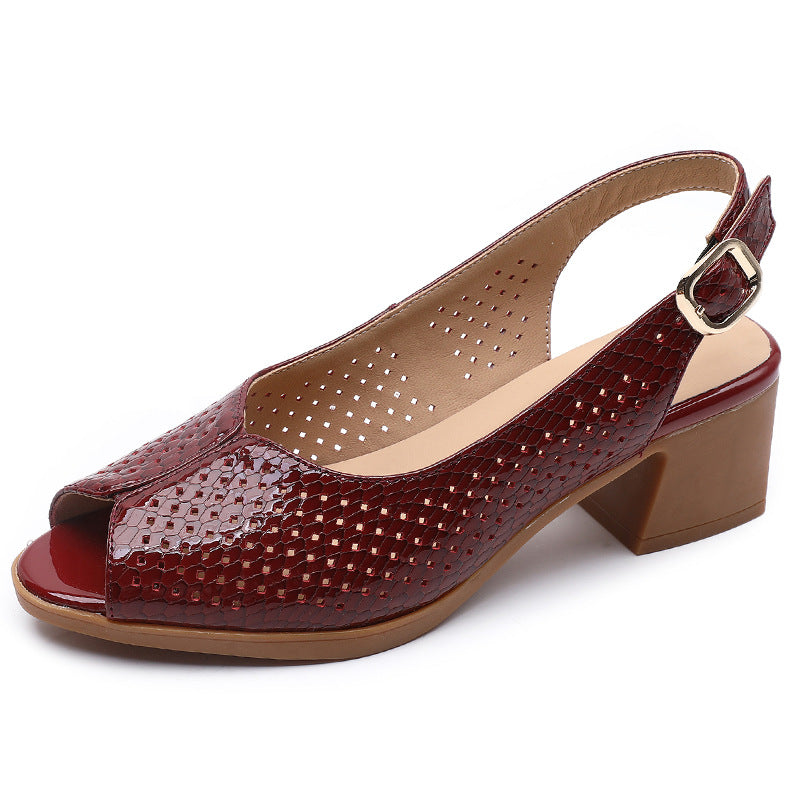 Perforated Peep Toe Block Heel Pumps for Women – Stylish & Comfortable