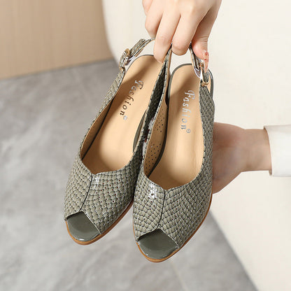 Perforated Peep Toe Block Heel Pumps for Women – Stylish & Comfortable
