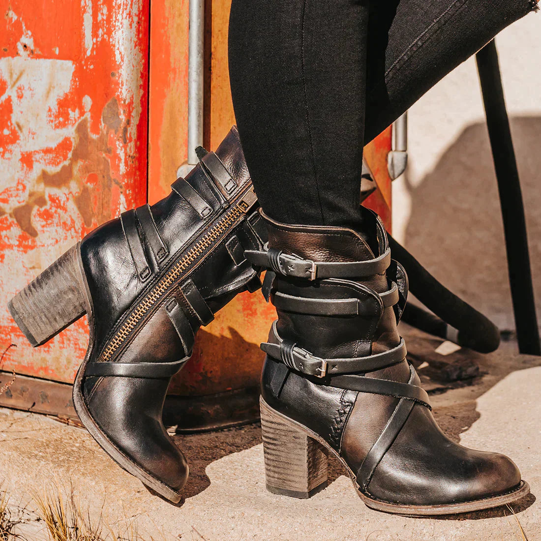Retro Leather Boots for Women – Chic & Stylish with Belt Buckle Detail