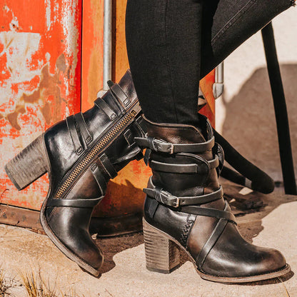 Retro Leather Boots for Women – Chic & Stylish with Belt Buckle Detail