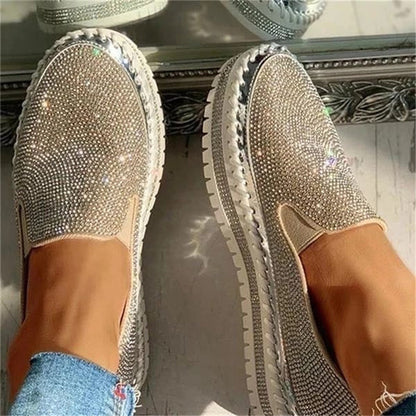 Rhinestone Slip-On Sneakers for Women – Stylish & Comfortable Platform Design