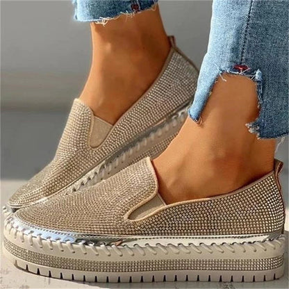 Rhinestone Slip-On Sneakers for Women – Stylish & Comfortable Platform Design