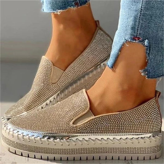 Rhinestone Slip-On Sneakers for Women – Stylish & Comfortable Platform Design