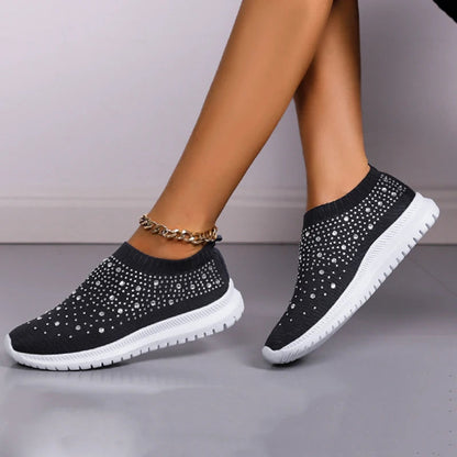 Rhinestone Slip-On Sneakers for Women – Stylish & Lightweight Comfort