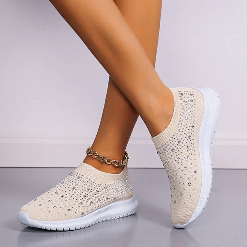 Rhinestone Slip-On Sneakers for Women – Stylish & Lightweight Comfort