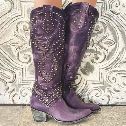 Rivet Long Heel Boots for Women – Bold & Chic Style