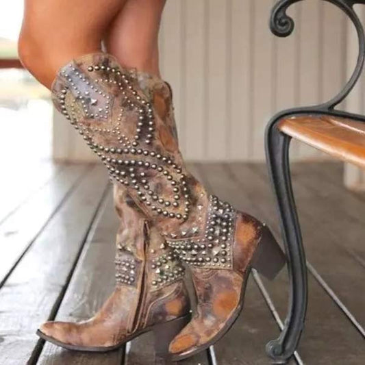 Rivet Long Heel Boots for Women – Bold & Chic Style