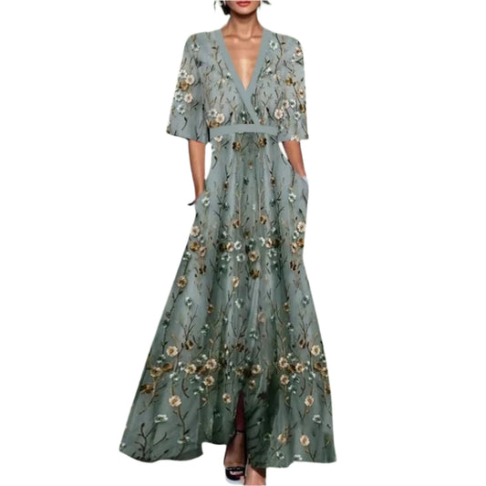Robe Longue Femme Verte – Élégante avec Demi-Manches – Confort & Style Moderne 0