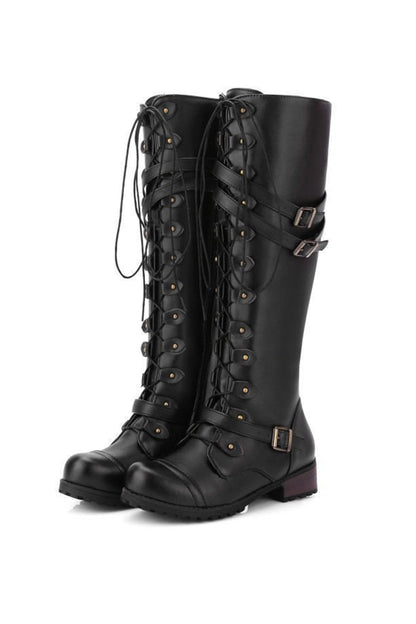 Round-Toe Black Knee High Boots for Women – Bold & Edgy Style