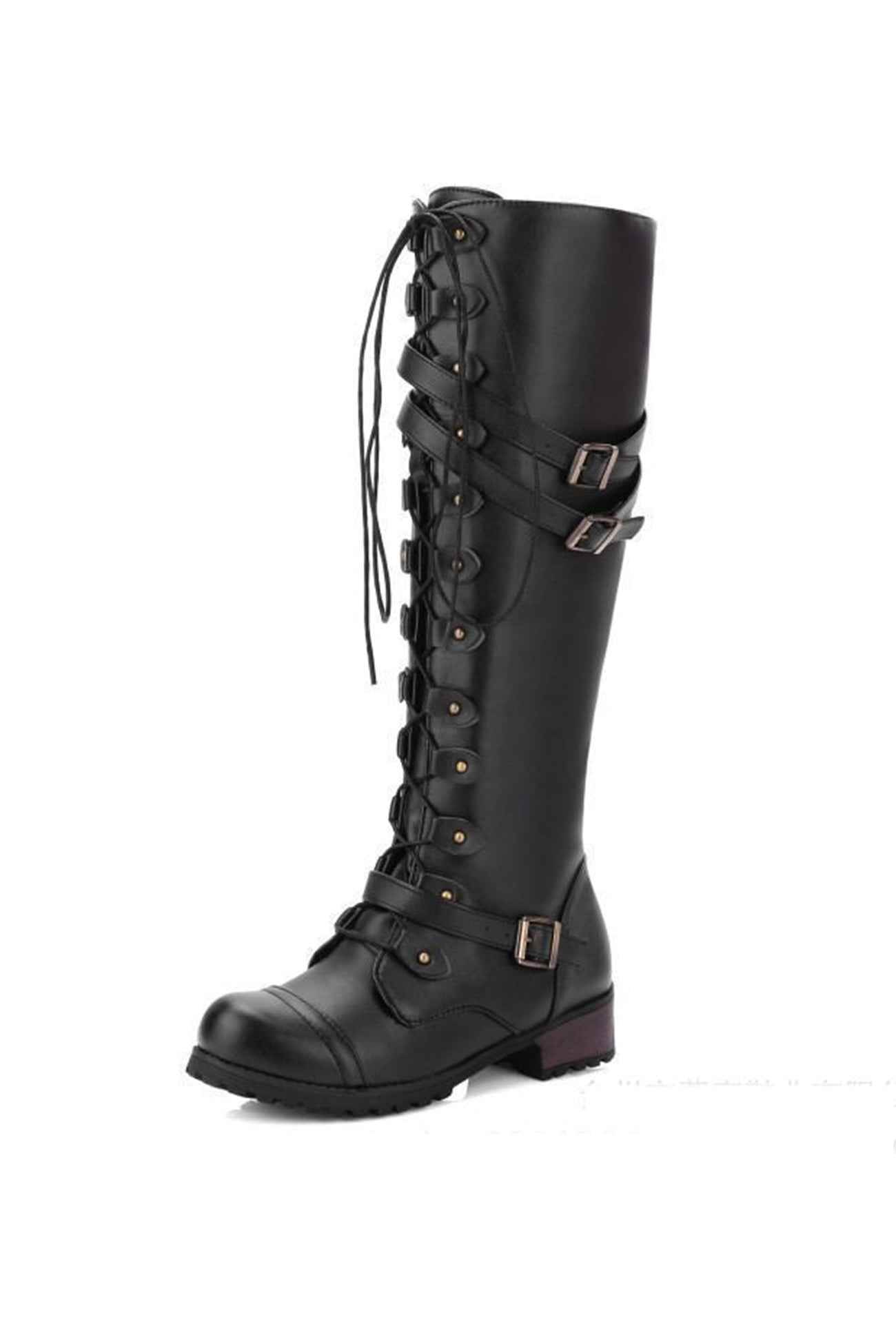 Round-Toe Black Knee High Boots for Women – Bold & Edgy Style