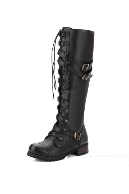 Round-Toe Black Knee High Boots for Women – Bold & Edgy Style