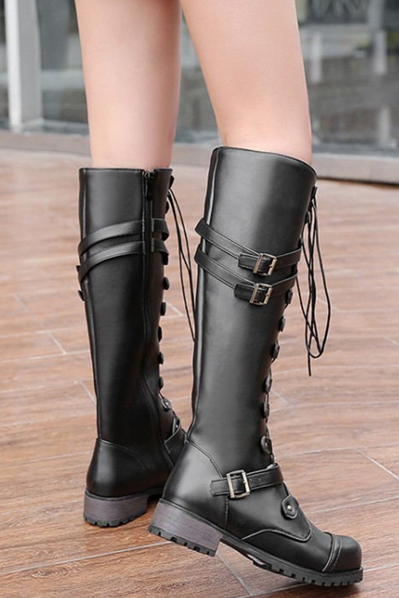 Round-Toe Black Knee High Boots for Women – Bold & Edgy Style