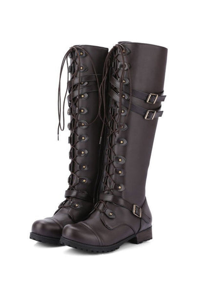Round-Toe Black Knee High Boots for Women – Bold & Edgy Style