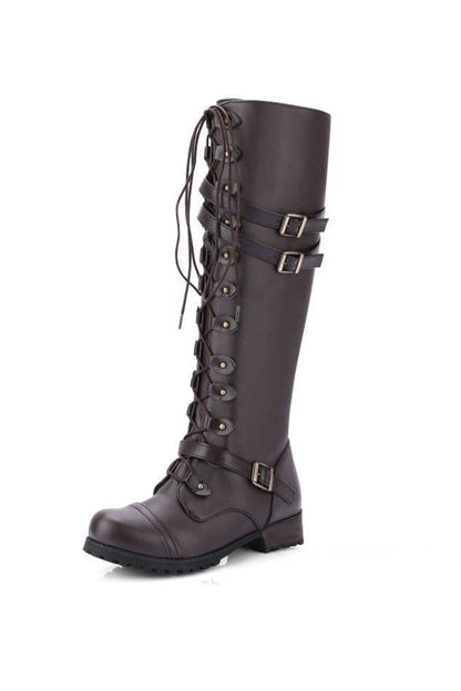 Round-Toe Black Knee High Boots for Women – Bold & Edgy Style