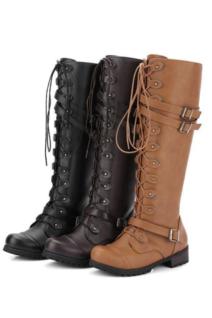 Round-Toe Black Knee High Boots for Women – Bold & Edgy Style