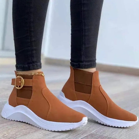 Sleek Platform Ankle Boots for Women – Trendy Slip-On Style