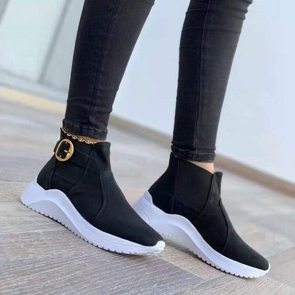 Sleek Platform Ankle Boots for Women – Trendy Slip-On Style