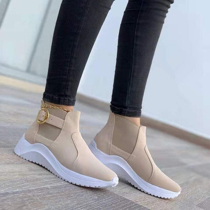 Sleek Platform Ankle Boots for Women – Trendy Slip-On Style