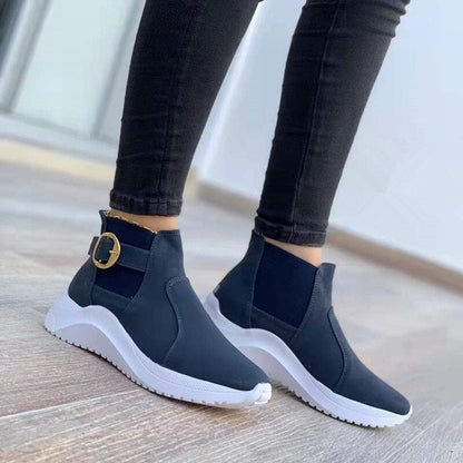Sleek Platform Ankle Boots for Women – Trendy Slip-On Style