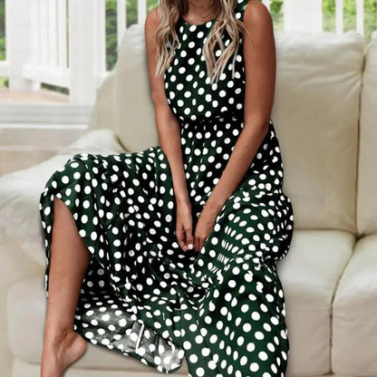 Sleeveless Polka Dot Maxi Dress for Women – Effortlessly Chic & Comfortable-Caliboot