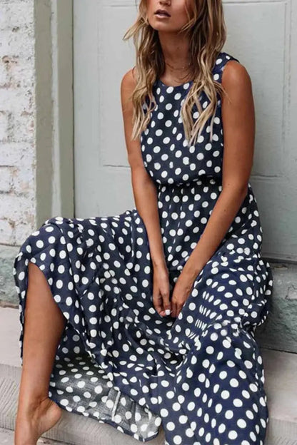 Sleeveless Polka Dot Maxi Dress for Women – Effortlessly Chic & Comfortable-Caliboot