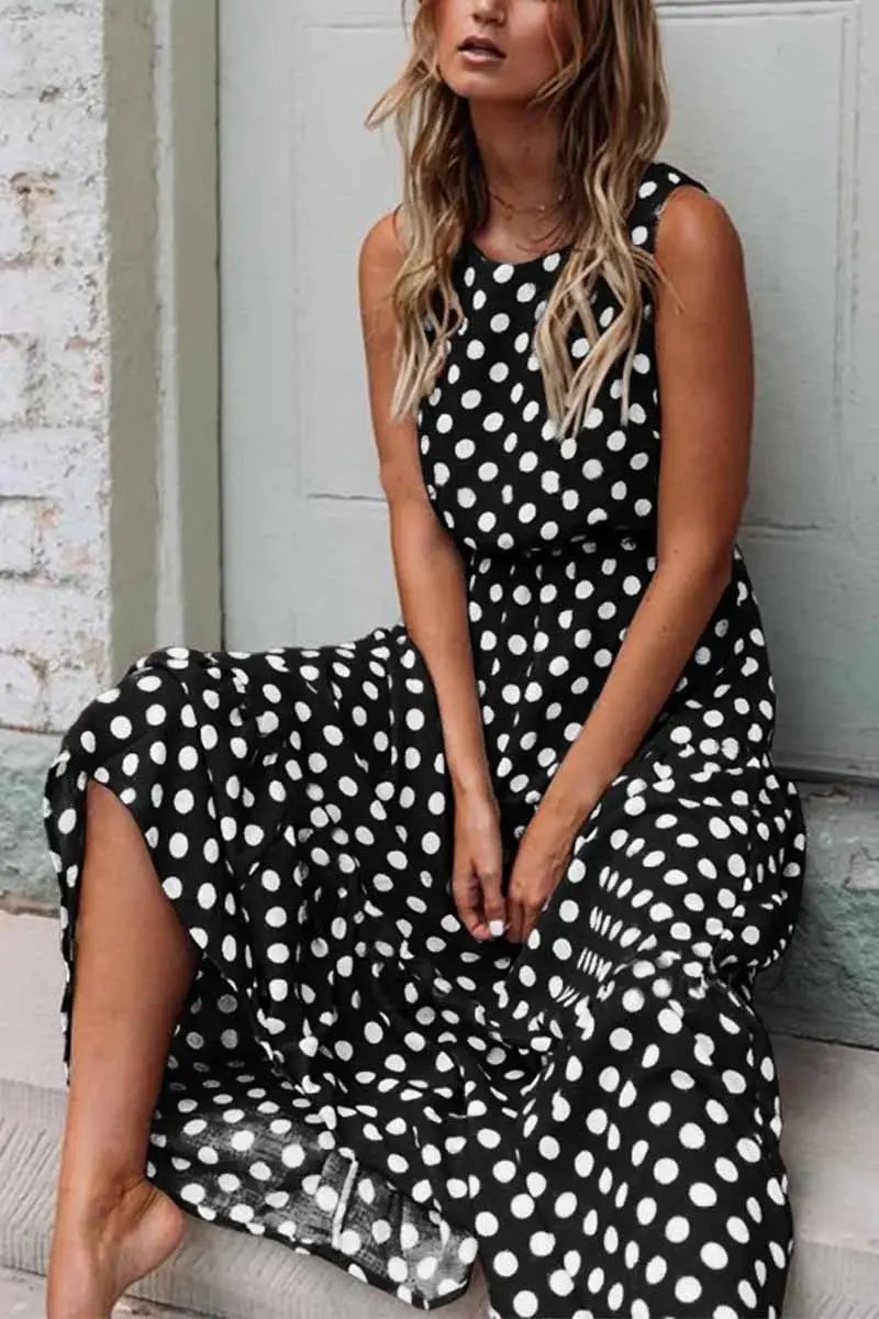 Sleeveless Polka Dot Maxi Dress for Women – Effortlessly Chic & Comfortable-Caliboot