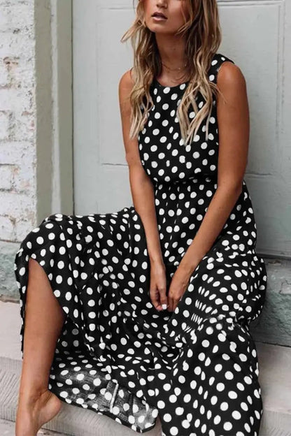 Sleeveless Polka Dot Maxi Dress for Women – Effortlessly Chic & Comfortable-Caliboot