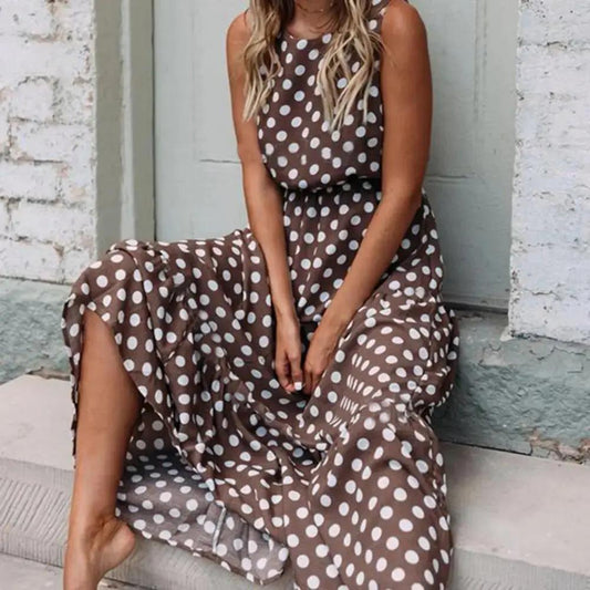 Sleeveless Polka Dot Maxi Dress for Women – Effortlessly Chic & Comfortable-Caliboot