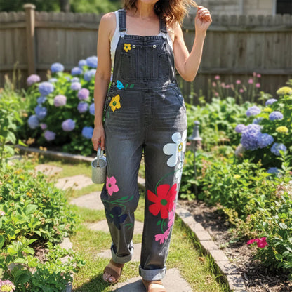 Sofia Amoretti Denim Overalls with Flower Print Caliboot