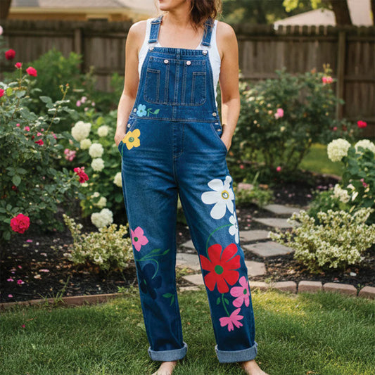 Sofia Amoretti Denim Overalls with Flower Print Caliboot