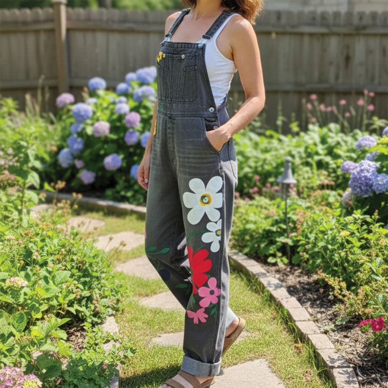 Sofia Amoretti Denim Overalls with Flower Print Caliboot
