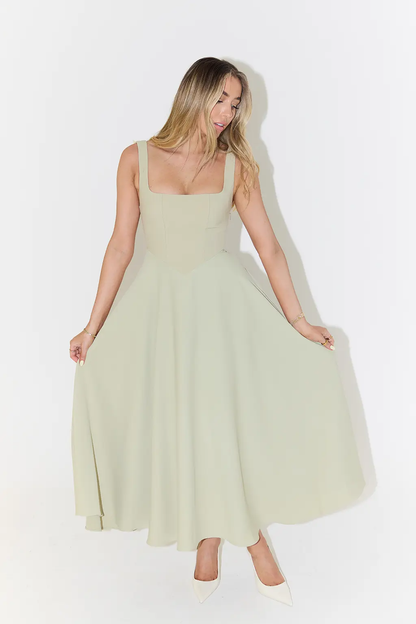 Square Neck Midi Dress for Women – Effortless Summer Elegance-Caliboot