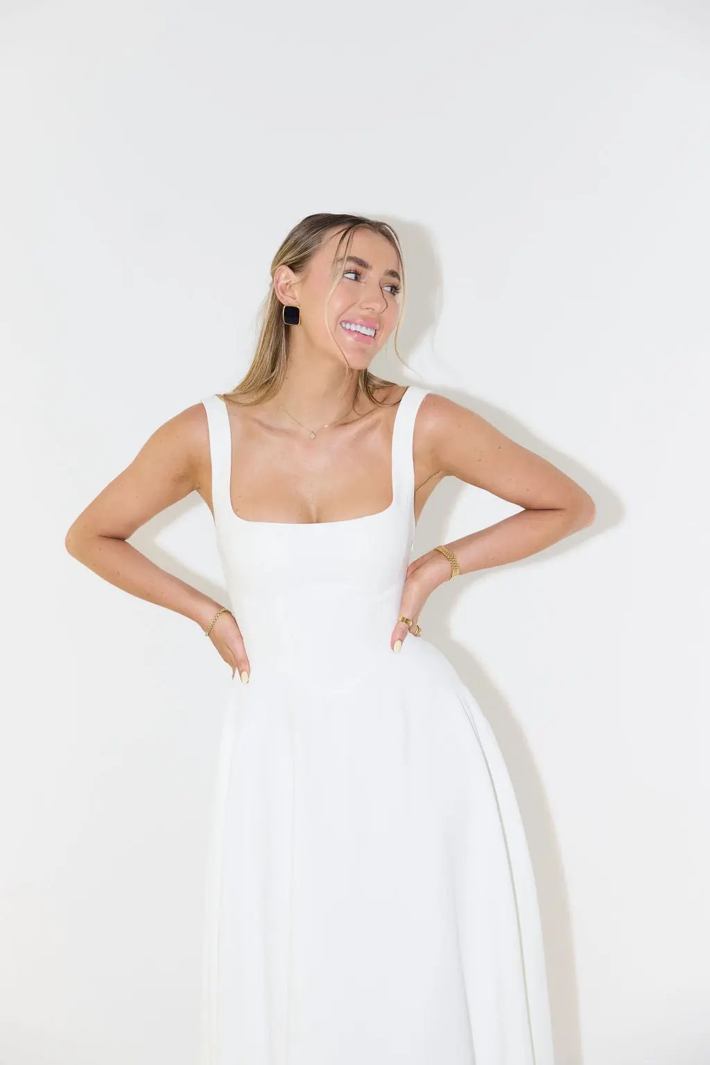 Square Neck Midi Dress for Women – Effortless Summer Elegance-Caliboot