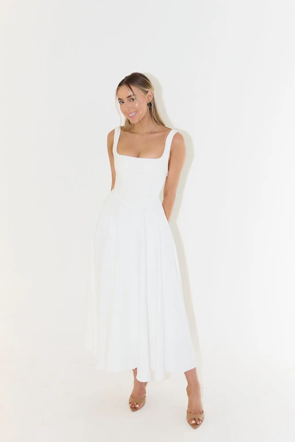 Square Neck Midi Dress for Women – Effortless Summer Elegance-Caliboot