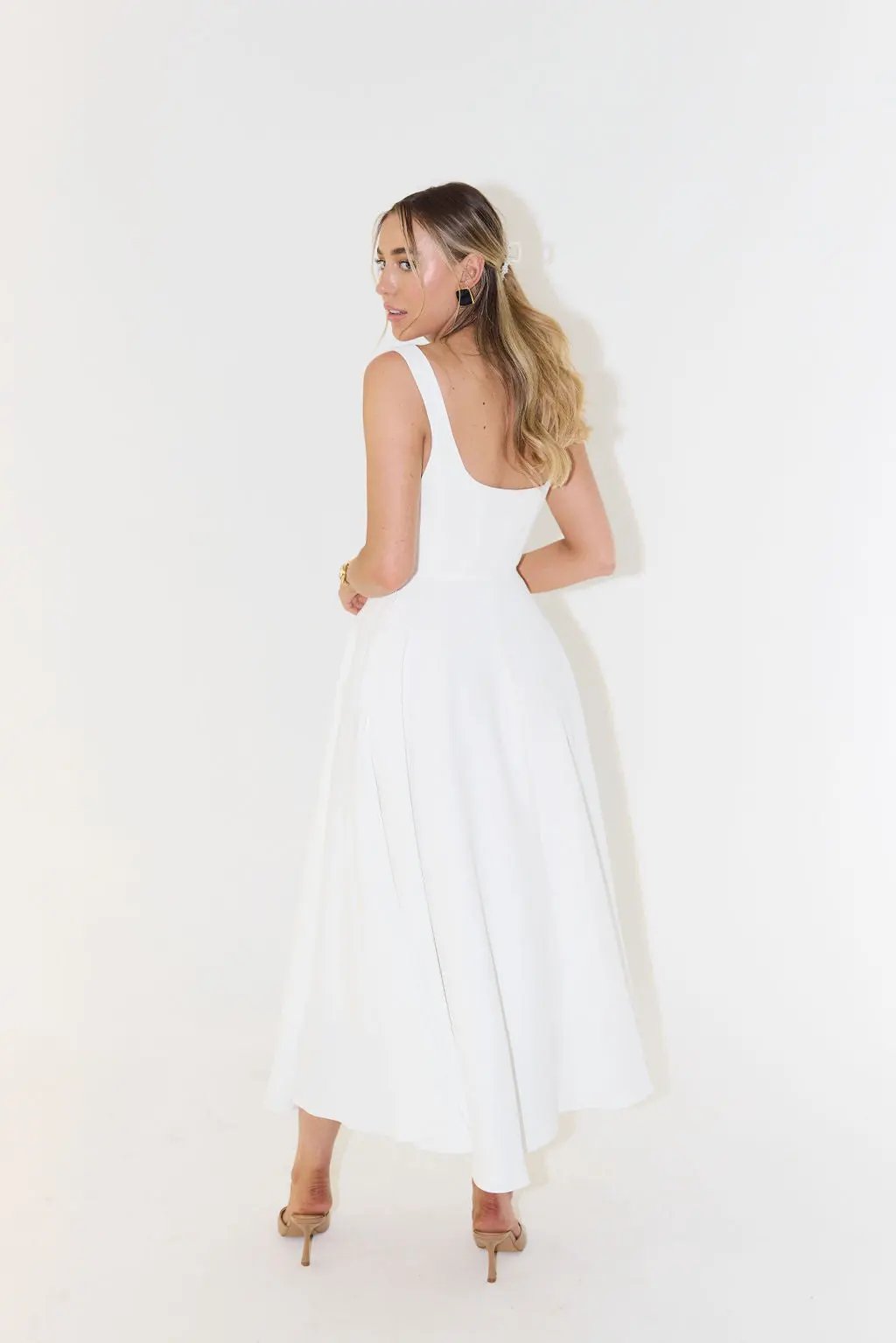Square Neck Midi Dress for Women – Effortless Summer Elegance-Caliboot