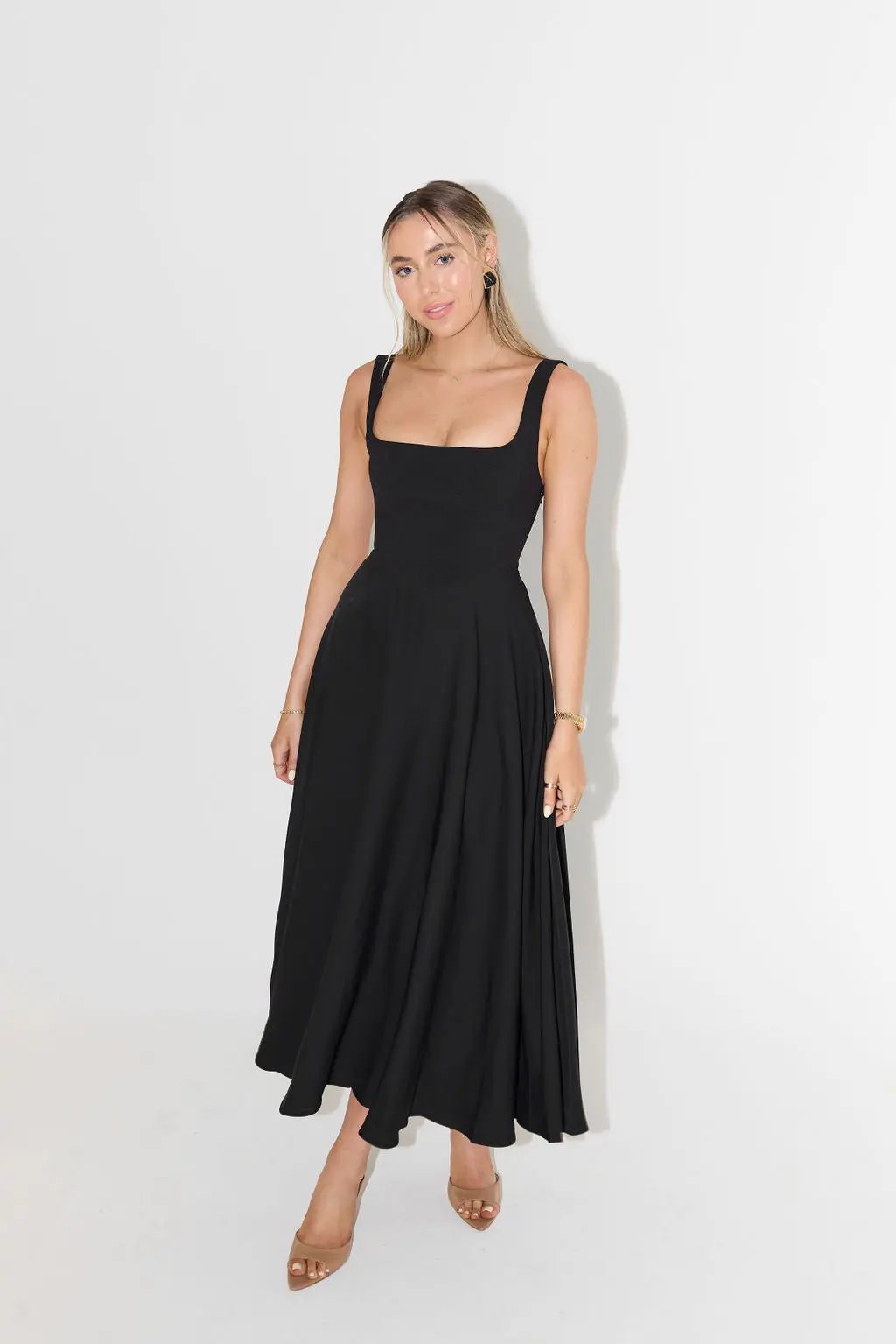 Square Neck Midi Dress for Women – Effortless Summer Elegance-Caliboot
