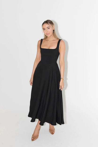 Square Neck Midi Dress for Women – Effortless Summer Elegance-Caliboot