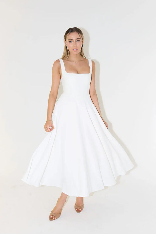Square Neck Midi Dress for Women – Effortless Summer Elegance-Caliboot