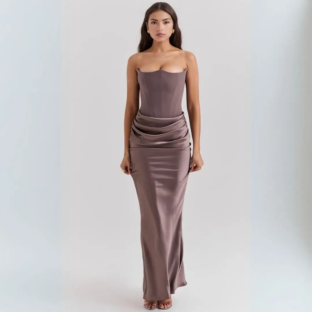 Strapless Corset Maxi Dress for Women – Elegant & Flowing-Caliboot