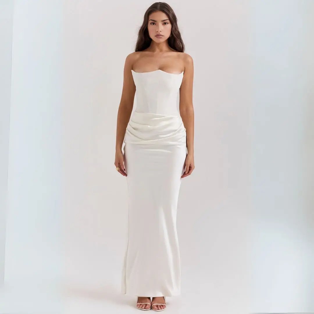 Strapless Corset Maxi Dress for Women – Elegant & Flowing-Caliboot