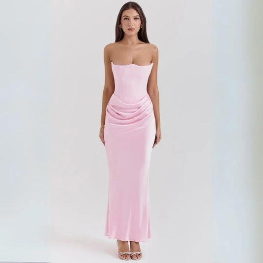 Strapless Corset Maxi Dress for Women – Elegant & Flowing-Caliboot