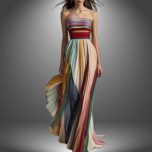 Strapless Pleated Maxi Dress for Women – Bold & Elegant Design 0