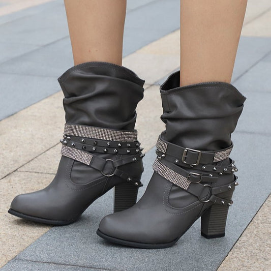 Strass-Embellished Black Ankle Boots for Women – Chic & Comfortable