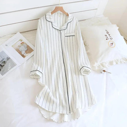 Striped Cotton Nightgown for Women – Cool & Comfortable Plus Size Option-Caliboot