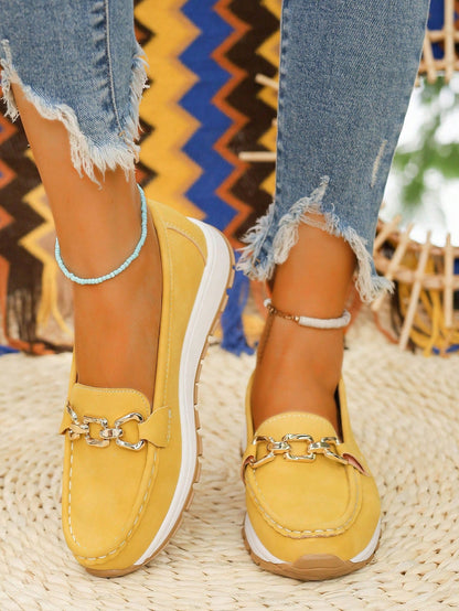 Suede-Like Loafers for Women – Elegant Buckle Detail & All-Day Comfort