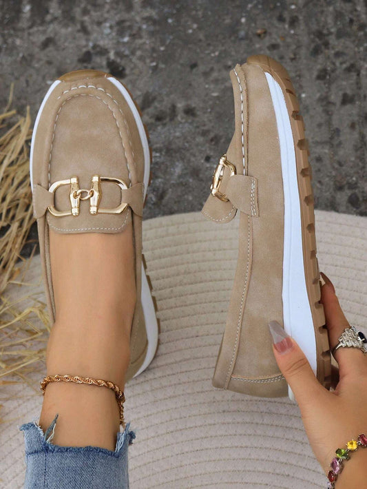 Suede-Like Loafers for Women – Elegant Buckle Detail & All-Day Comfort