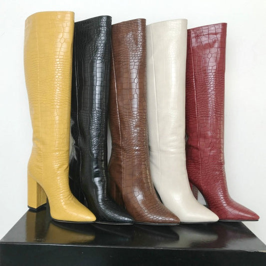 Thick Heeled Knee High Boots for Women – Stylish & Comfortable